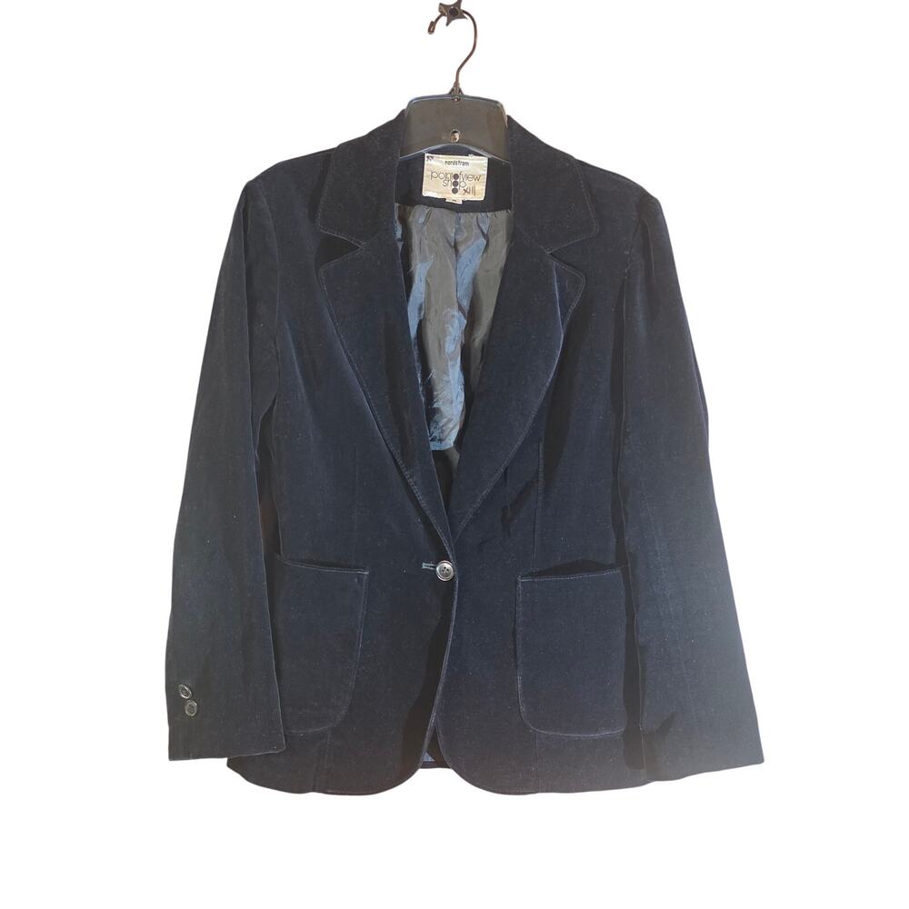 Vintage Point of View Shop Nordstrom Black Cotton Velvet Blazer Jacket Women's 8